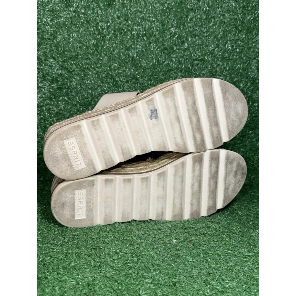 ESPIRIT Womens Size 9 Katalina Wedge Beige Tan Strappy Leather Comfort‎ Sandals